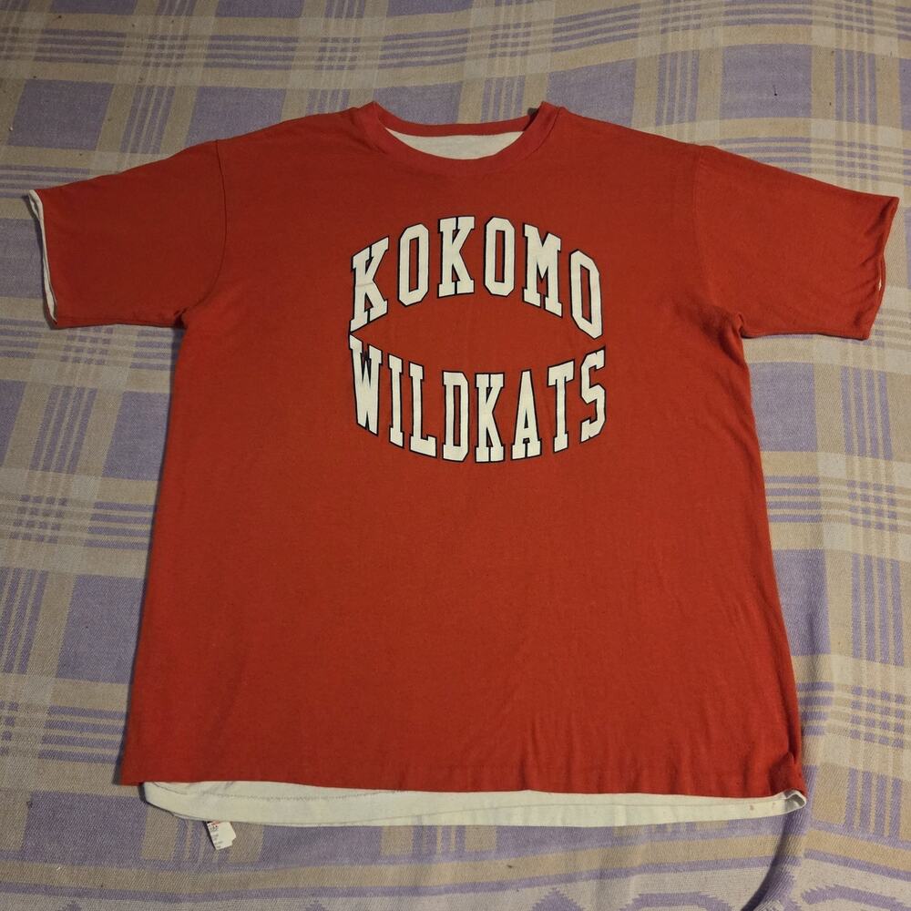 Vintage 80s Reversible Kokomo Wildkats T Shirt Double Faced Red White Indiana XL